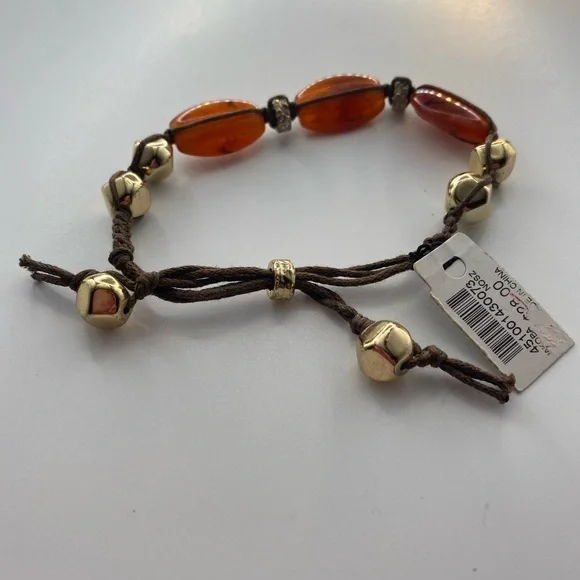 Chico's Amber Colored Brown and Gold Bohemian Macrame Bracelet NWT Adjustable - Picture 5 of 5